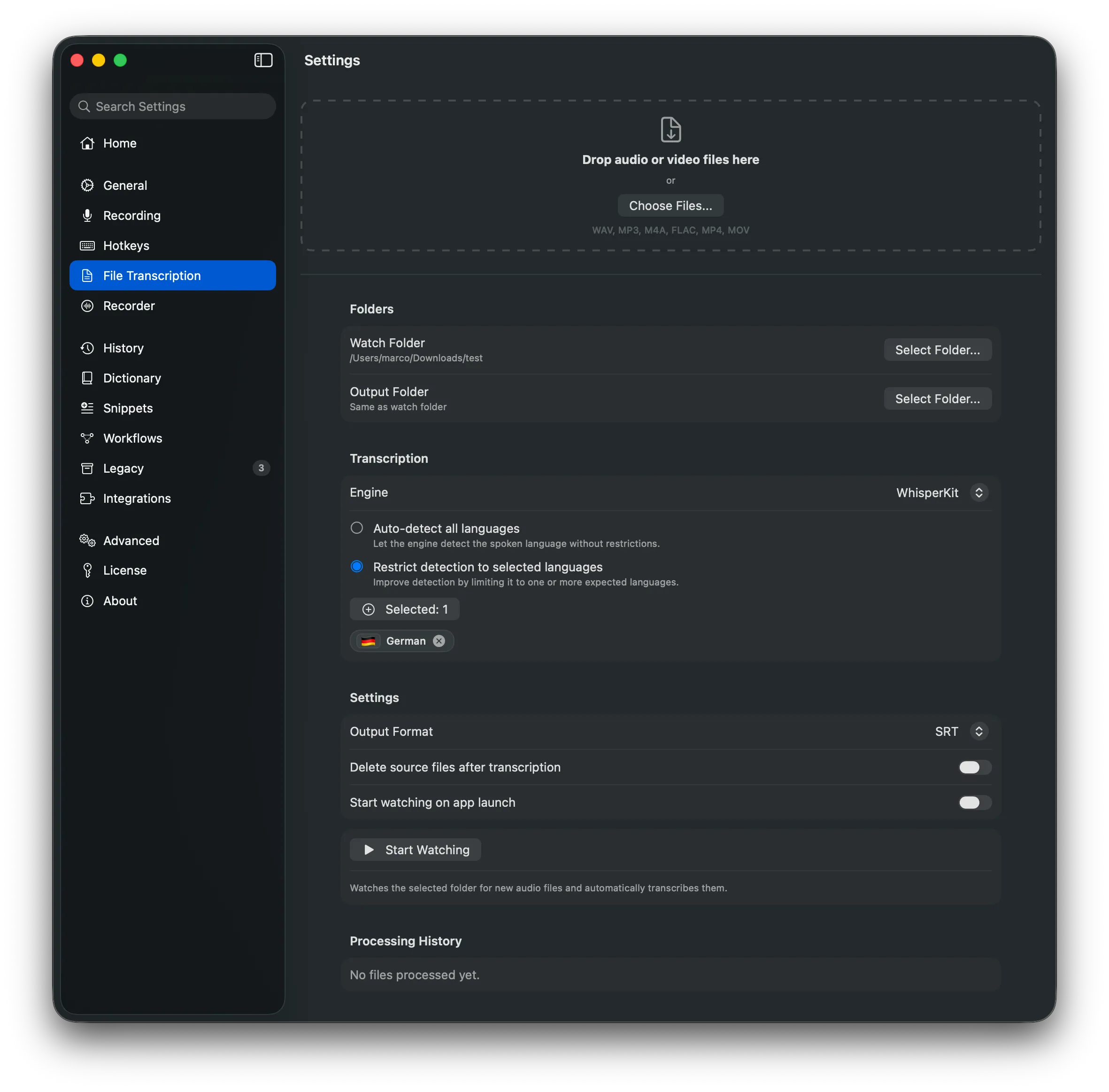 Transcribe an existing audio file straight to text.