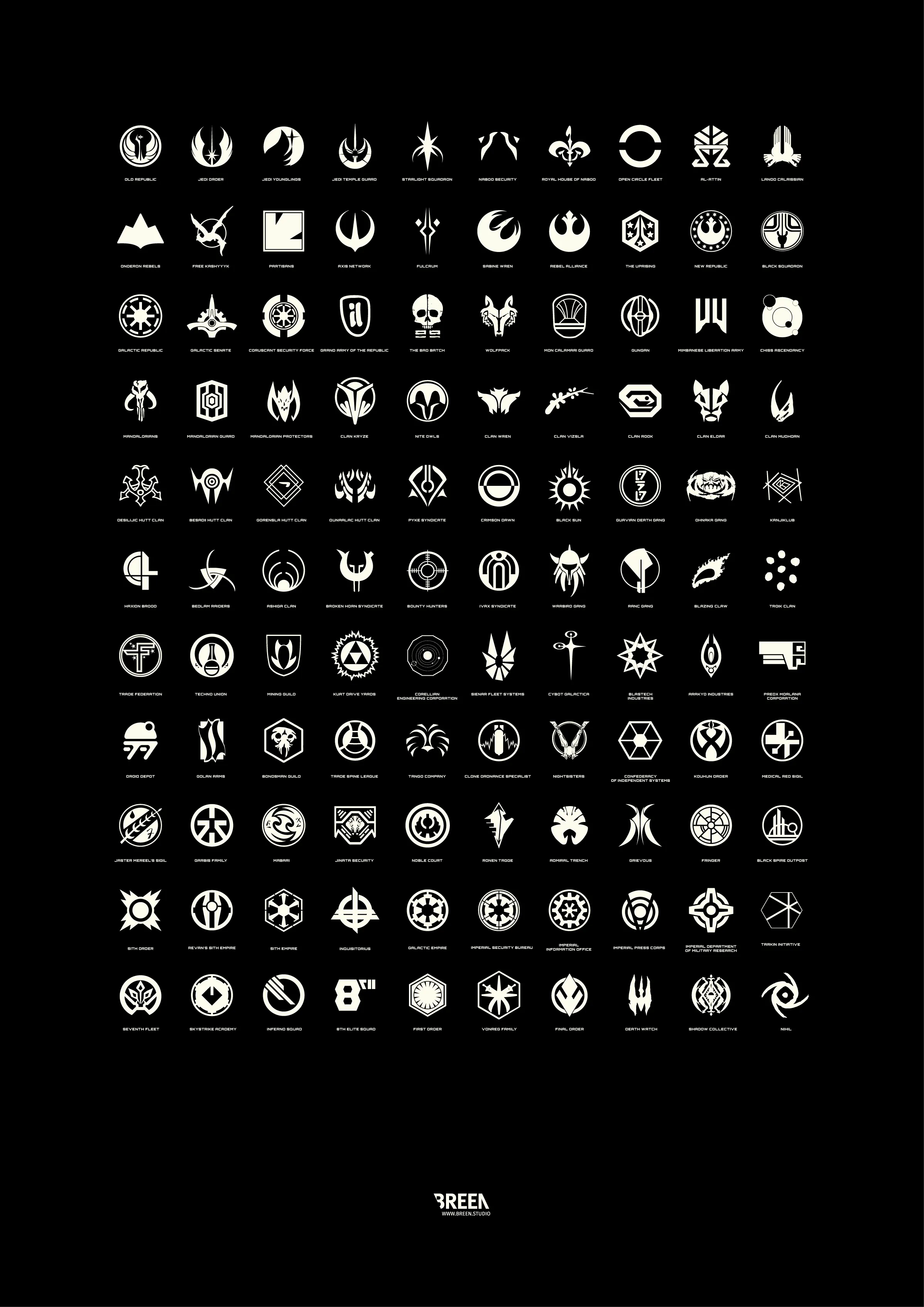 120 Star Wars Symbols Poster