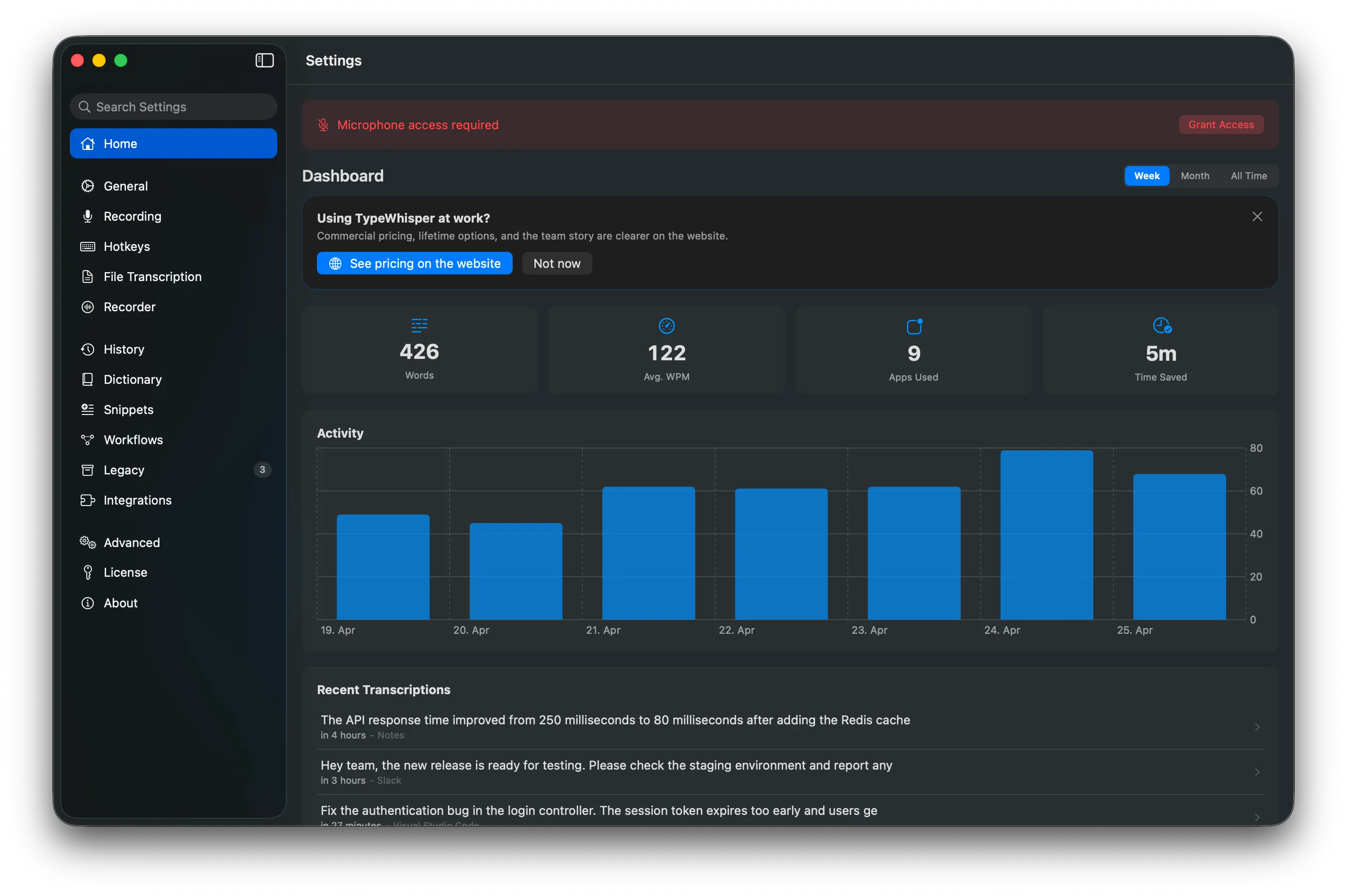 Main window: pick a model, set a hotkey.