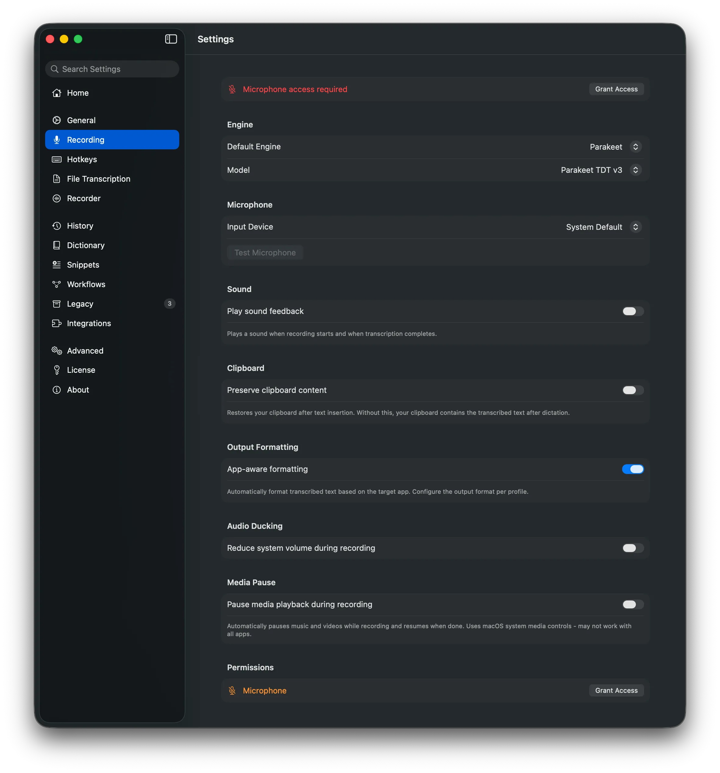 Active recording with a live waveform indicator.