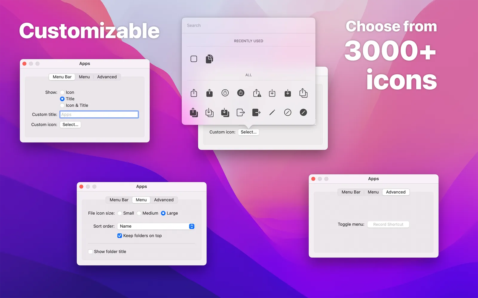 Configurable display options.