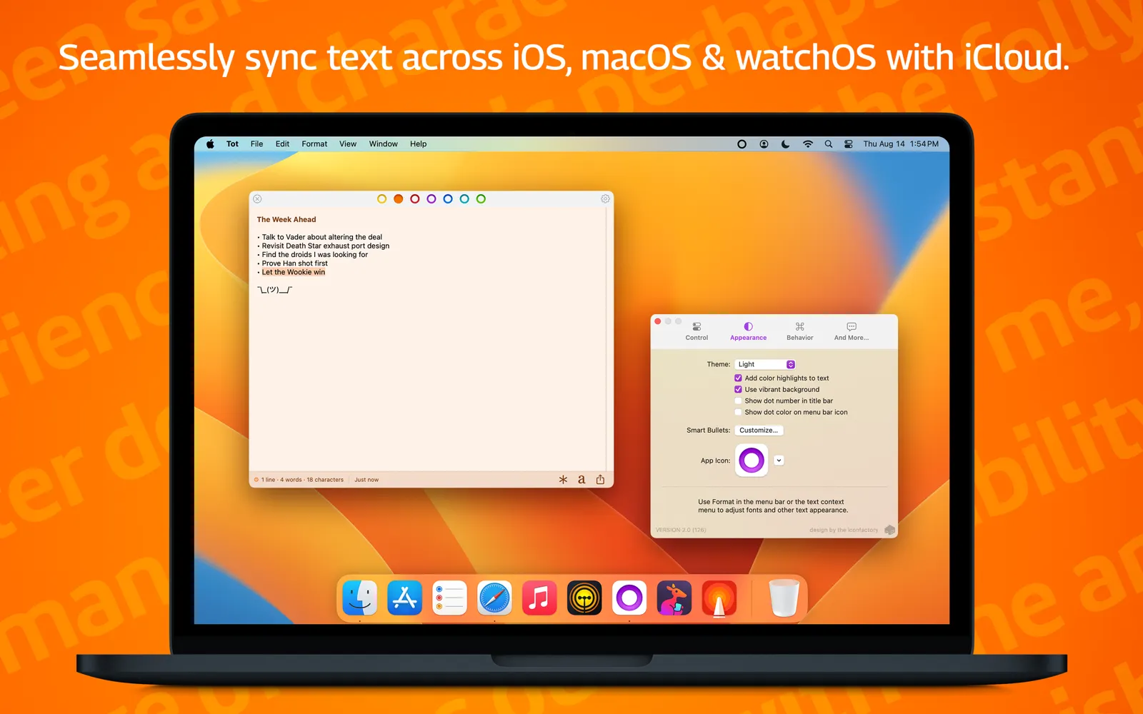 Notes sync across iOS, macOS, and watchOS via iCloud.