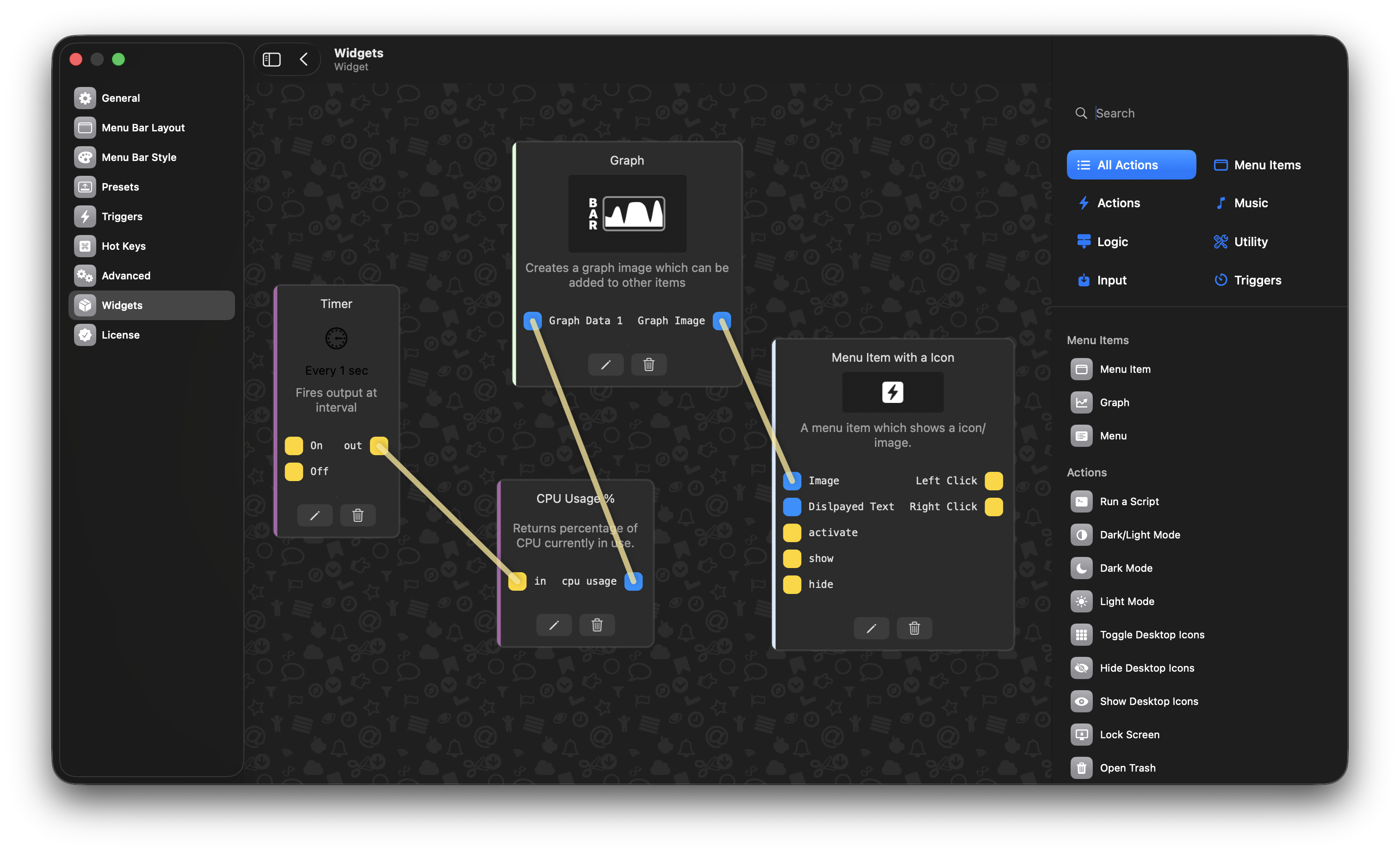 Bartender 6 peninsula widget gallery — calendar, weather, system stats, and notifications.