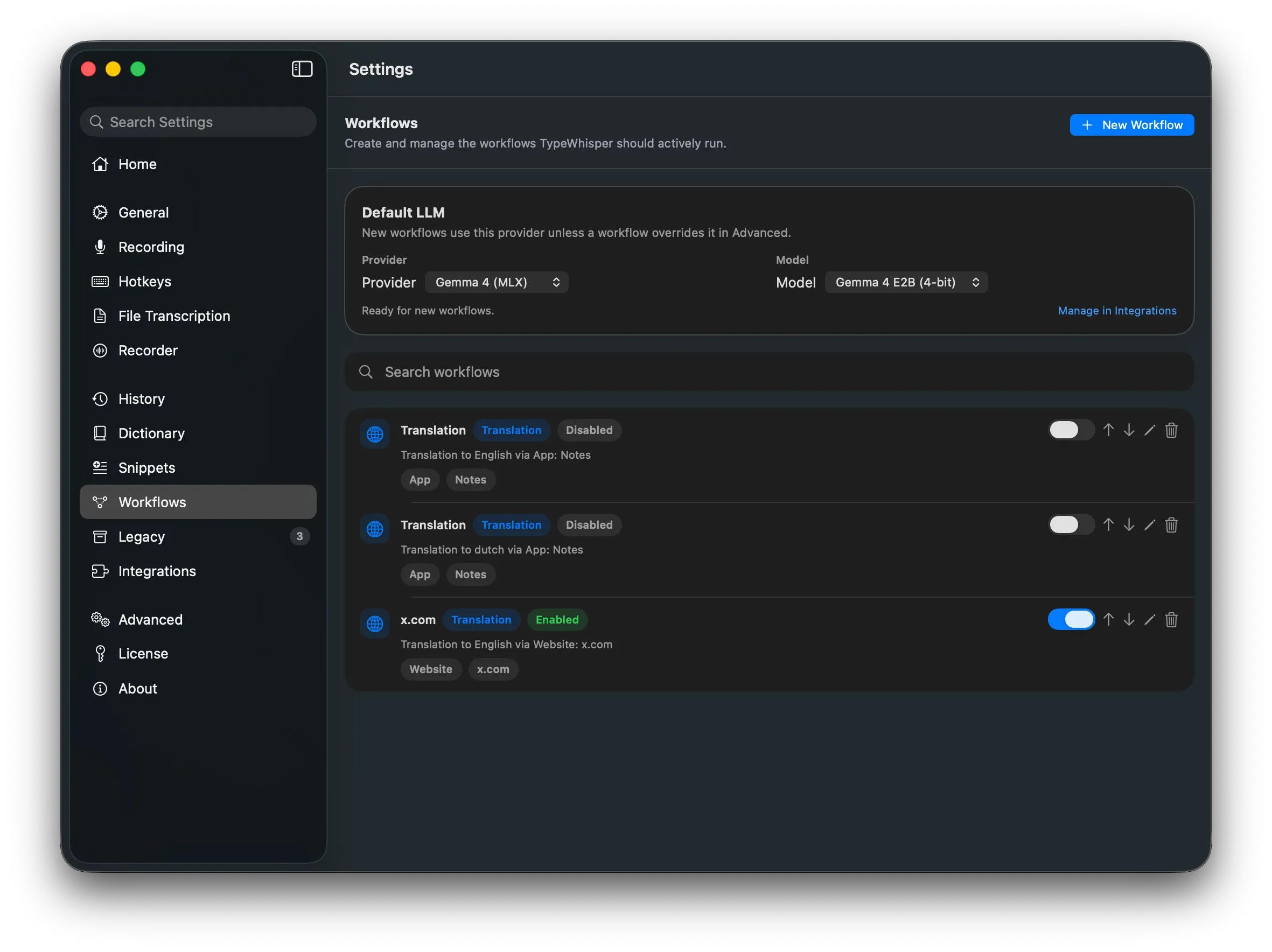 Per-app workflows tune the cleanup pass for each context.